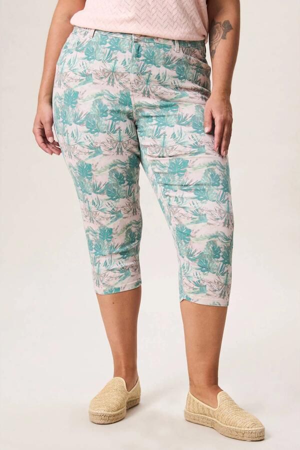 Miss Etam Plus slim regular waist capri groen