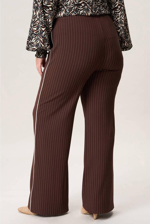 Miss Etam Plus straight high waist casual broek met krijtstreep donkerbruin - Foto 3