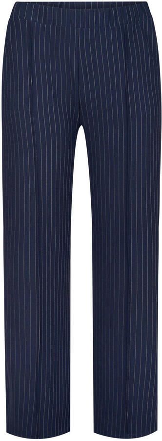 Miss Etam Plus straight high waist gestreepte casual broek donkerblauw