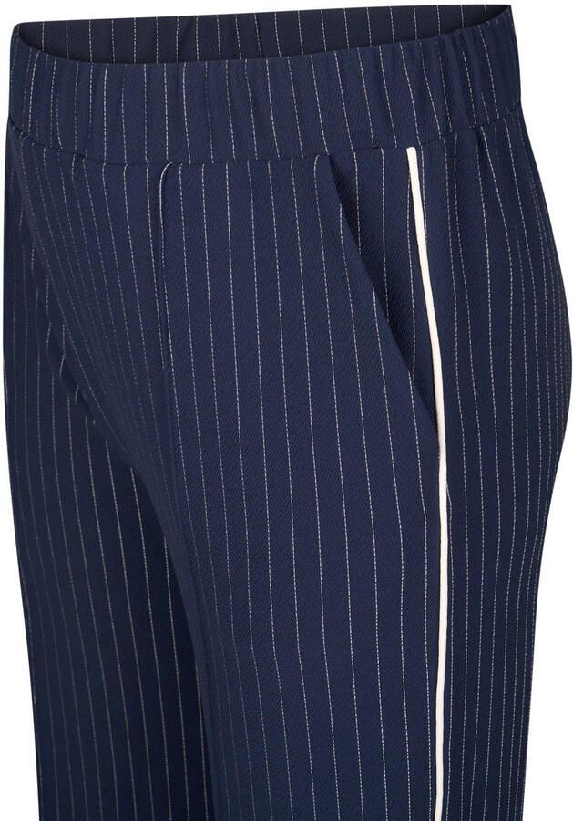Miss Etam Plus straight high waist gestreepte casual broek donkerblauw - Foto 2