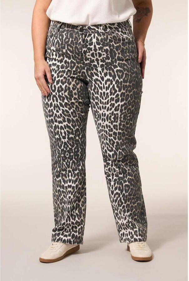Miss Etam Plus straight leg jeans met panterprint bruin - Foto 3