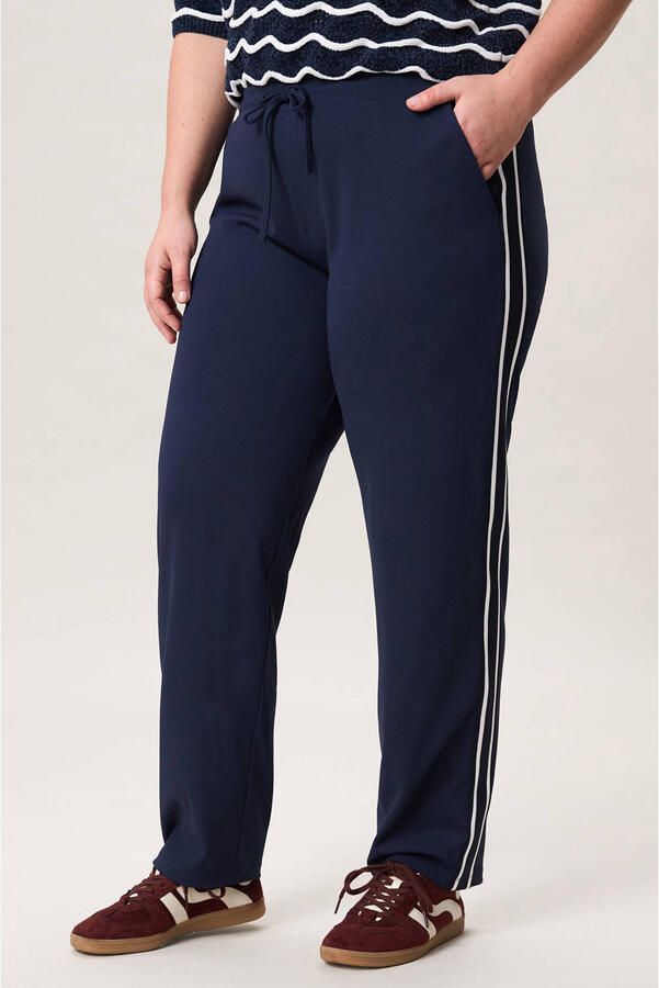Miss Etam Plus straight regular waist gestreepte broek donkerblauw