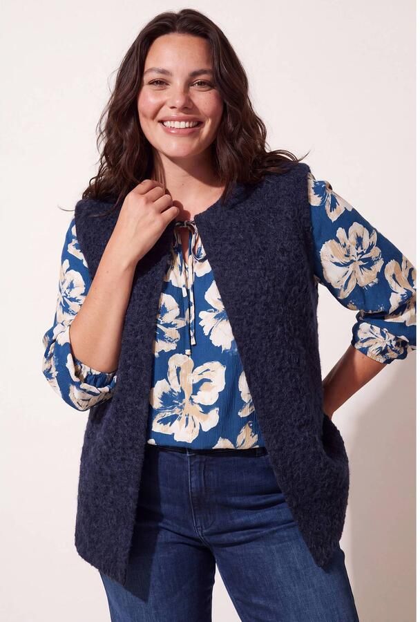 Miss Etam Plus teddy gilet donkerblauw