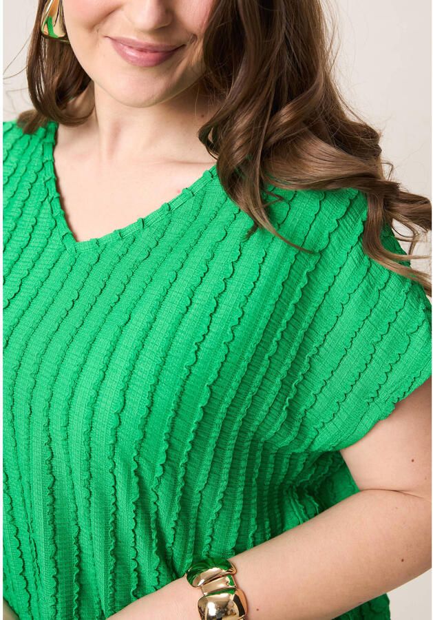 Miss Etam Plus top met textuur groen - Foto 3
