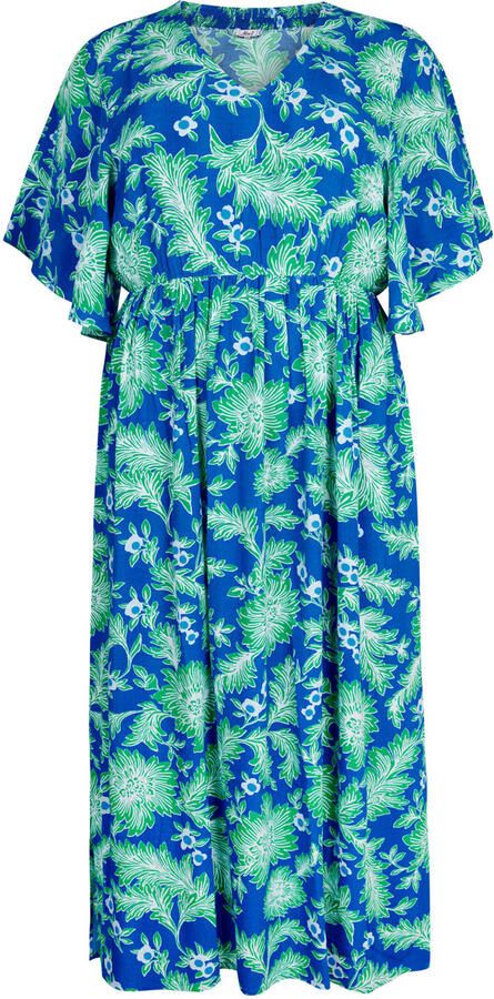 Miss Etam Plus viscose midi gebloemde zomerjurk blauw - Foto 2