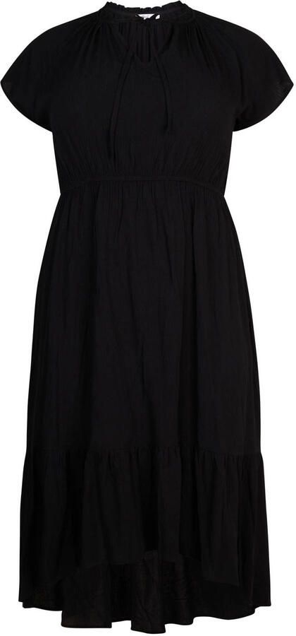 Miss Etam Plus viscose midi jurk met plooien zwart - Foto 3