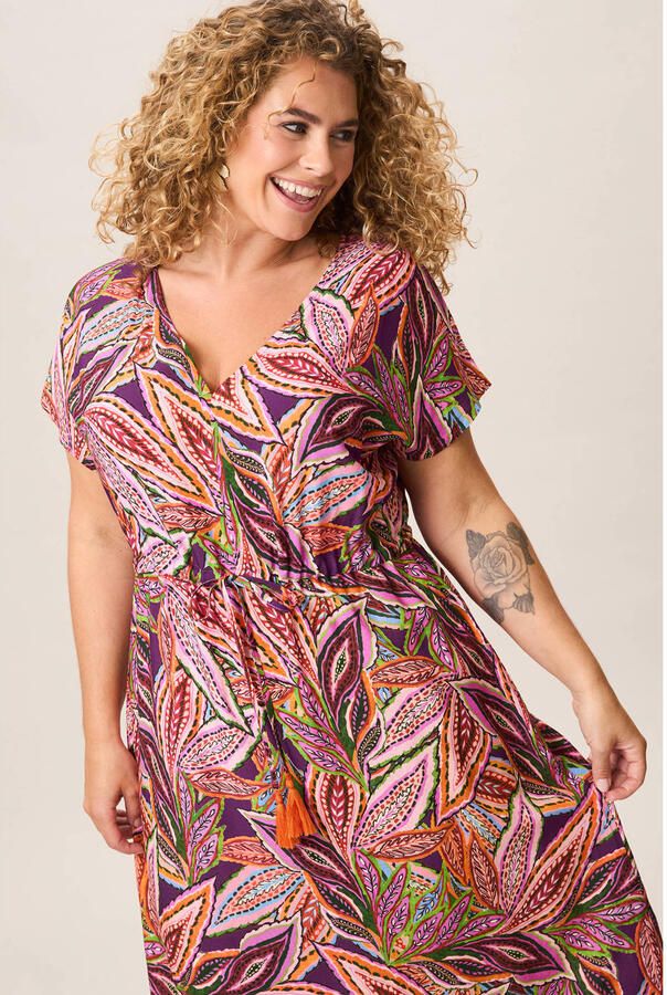 Miss Etam Plus viscose midi zomerjurk met print oranje