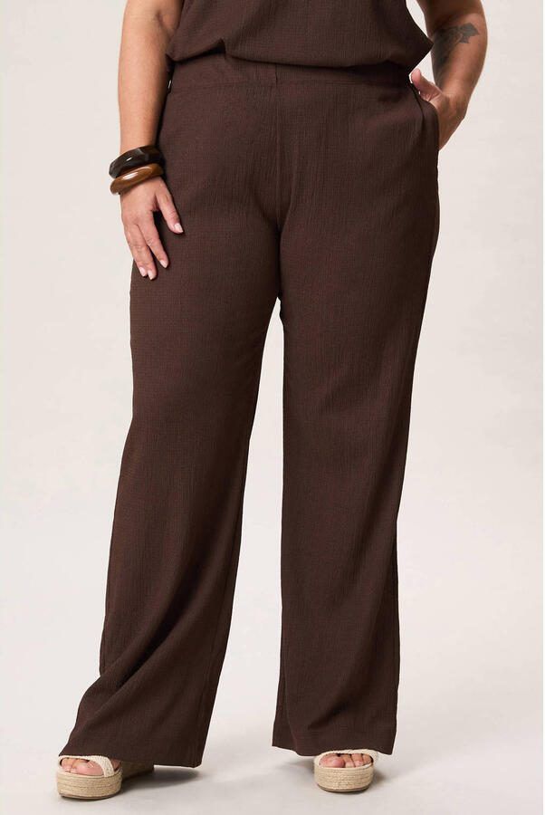 Miss Etam Plus wide leg regular waist broek met textuur bruin
