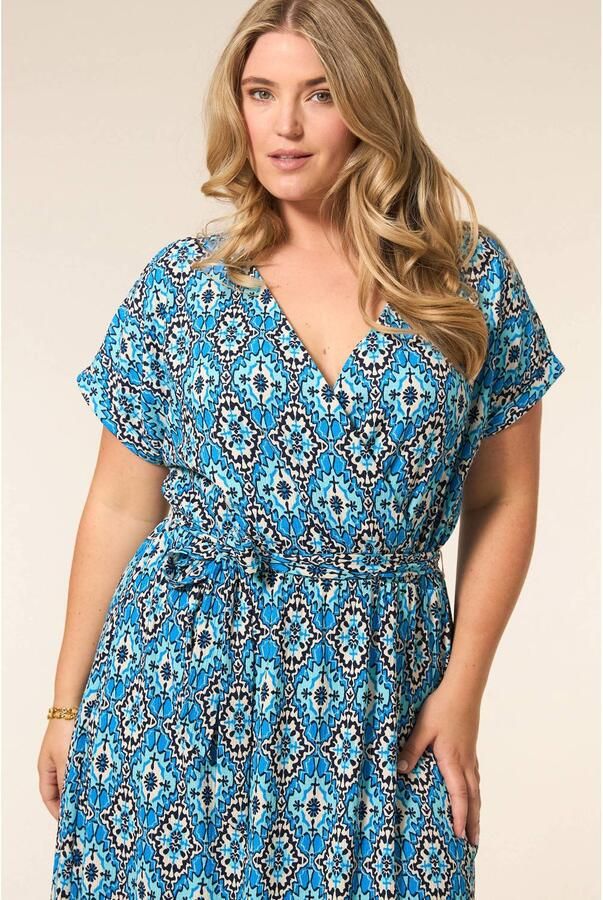 Miss Etam Plus wikkel- overslagjurk blauw