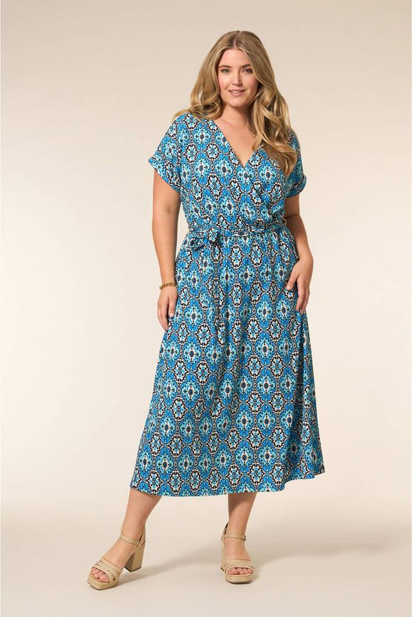 Miss Etam Plus wikkel- overslagjurk blauw - Foto 3
