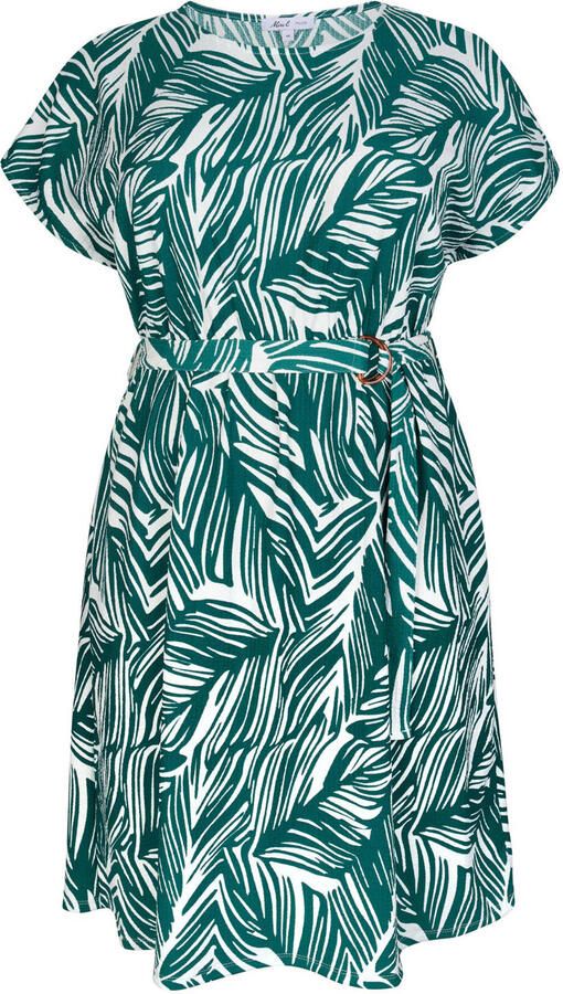 Miss Etam Plus zomerjurk met ceintuur en print groen - Foto 2