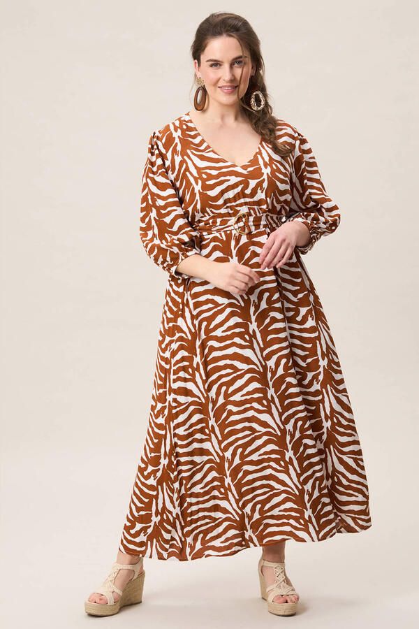 Miss Etam Plus zomerjurk met zebraprint camel - Foto 2