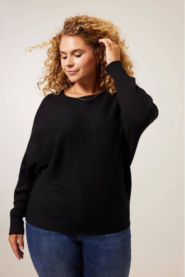 Miss Etam Plus ribgebreide trui Letizia zwart