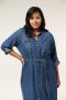 Miss Etam Plus spijker blousejurk Dunya met ceintuur medium blue denim - Thumbnail 1