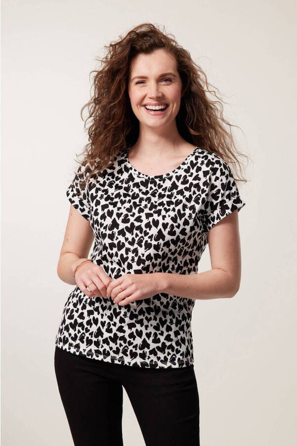 Miss Etam top Nina met hartjes zwart wit