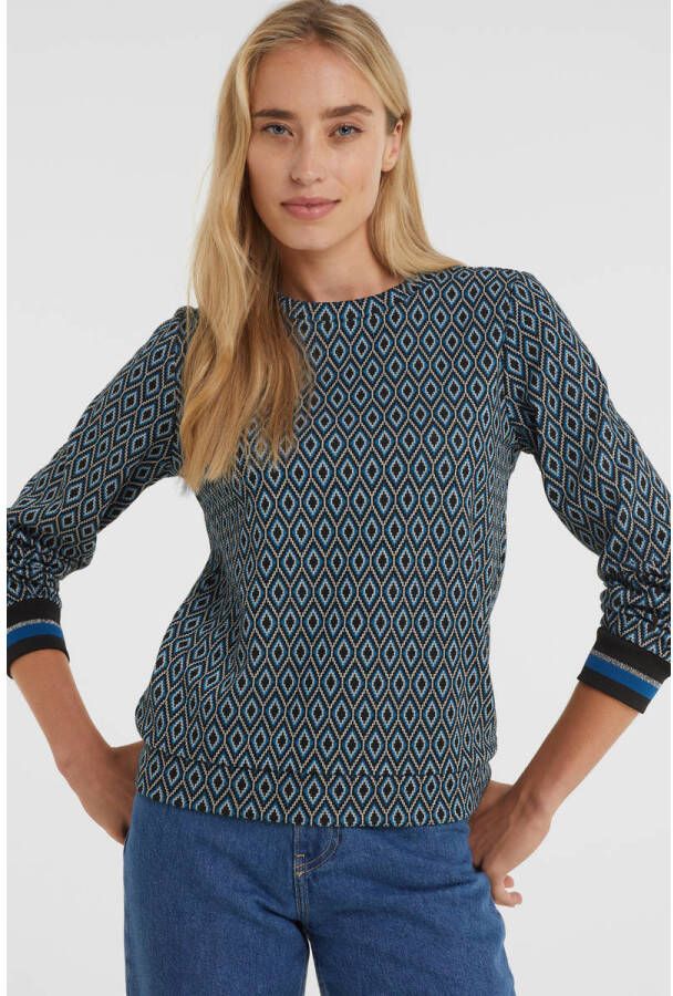 Miss Etam trui Suzy met all over print blauw zwart