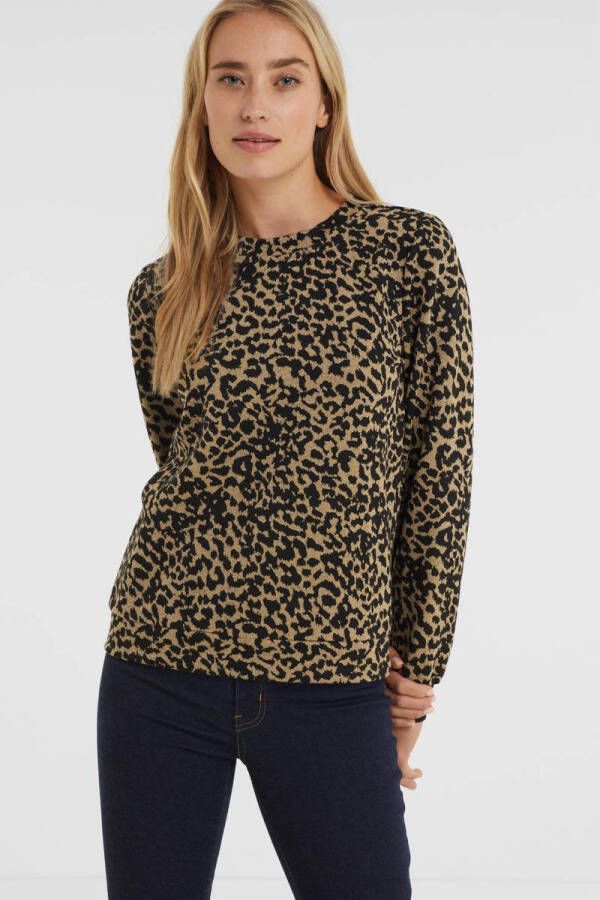 Miss Etam trui Suzy met panterprint beige zwart