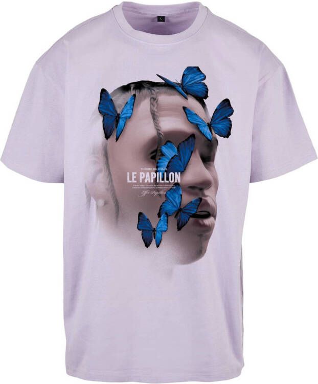 Mister Tee oversized T-shirt Le Papillon met printopdruk lila