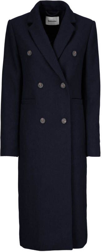 Modström jas Odelia long coat met wol donkerblauw