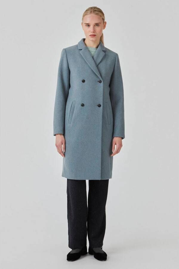 Modström jas Odelia coat met wol grijsblauw