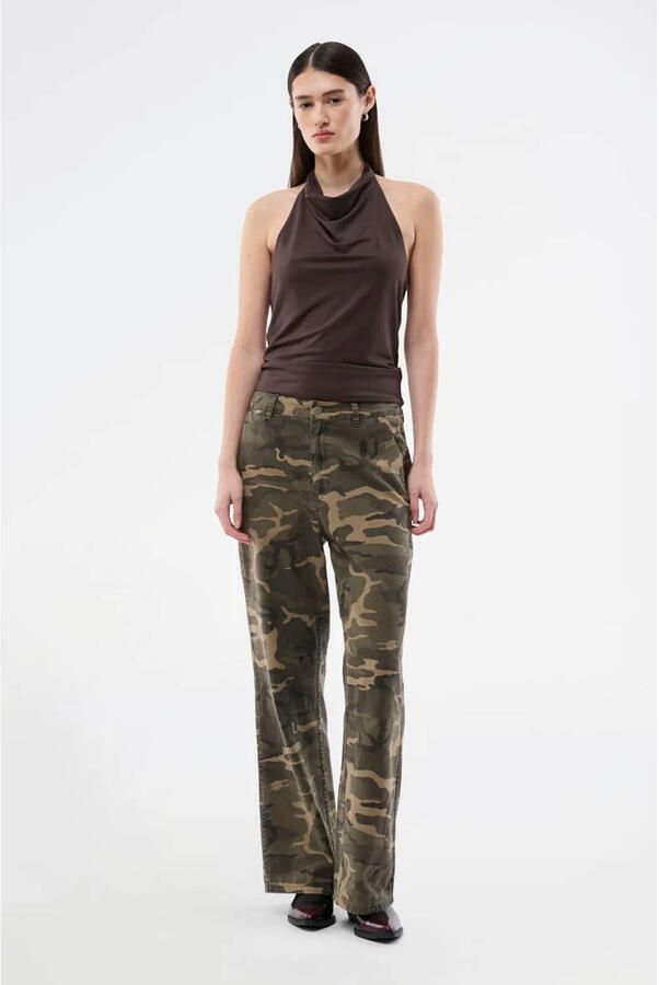 Modström denim wide leg camouflage broek groen