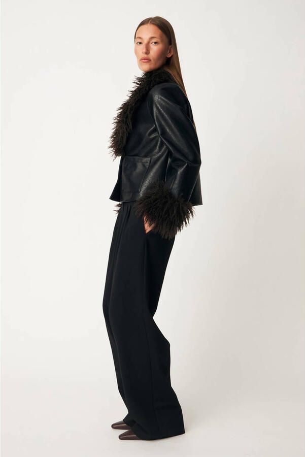 Modström faux fur jas met imitatiebontkraag zwart - Foto 2