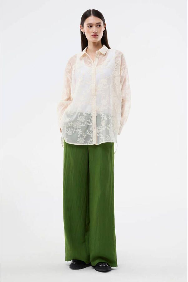 Modström gebloemde blouse met broderie crème