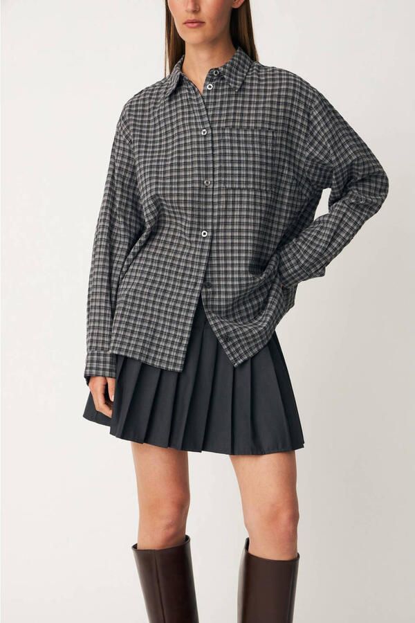 Modström geruite blouse grijs