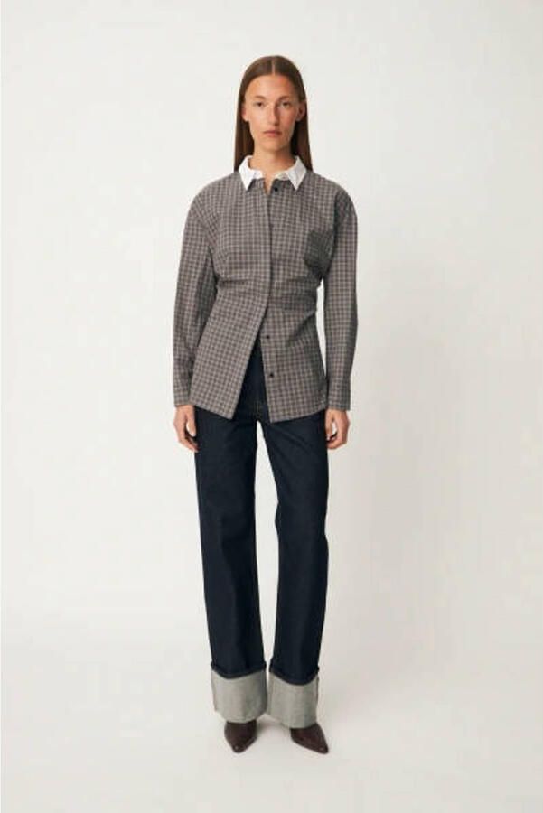 Modström getailleerde geruite blouse met ceintuur grijs - Foto 5