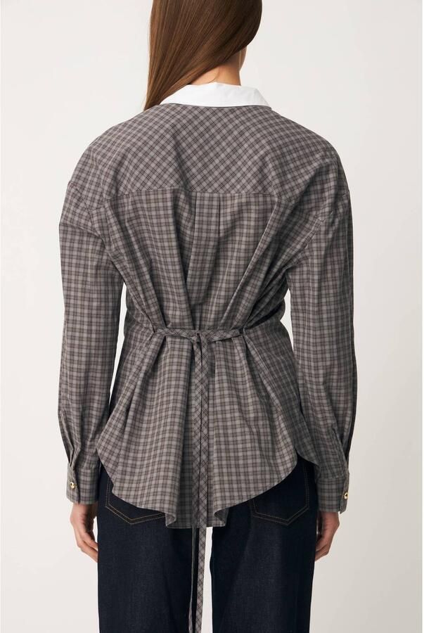 Modström getailleerde geruite blouse met ceintuur grijs - Foto 6