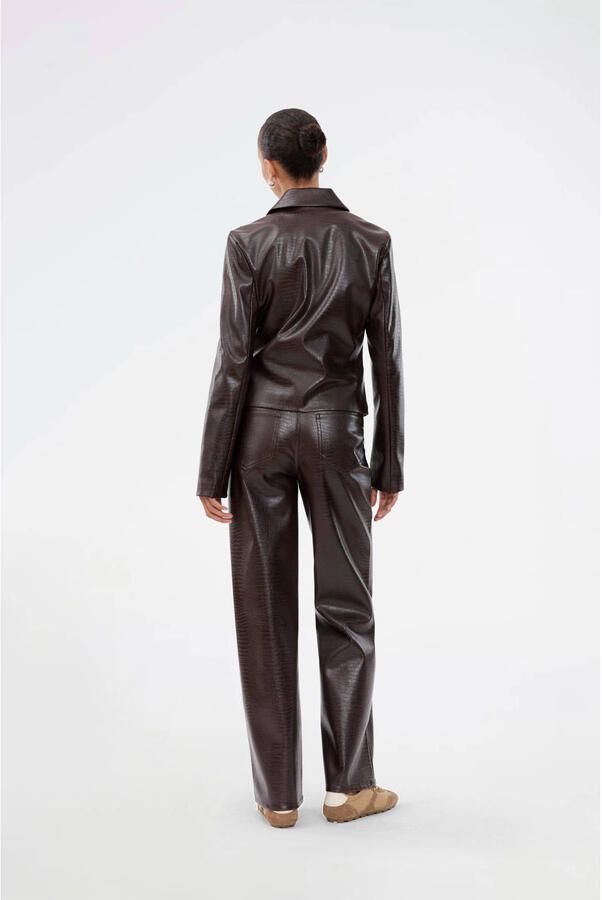 Modström imitatieleren wide leg regular waist broek bruin - Foto 3