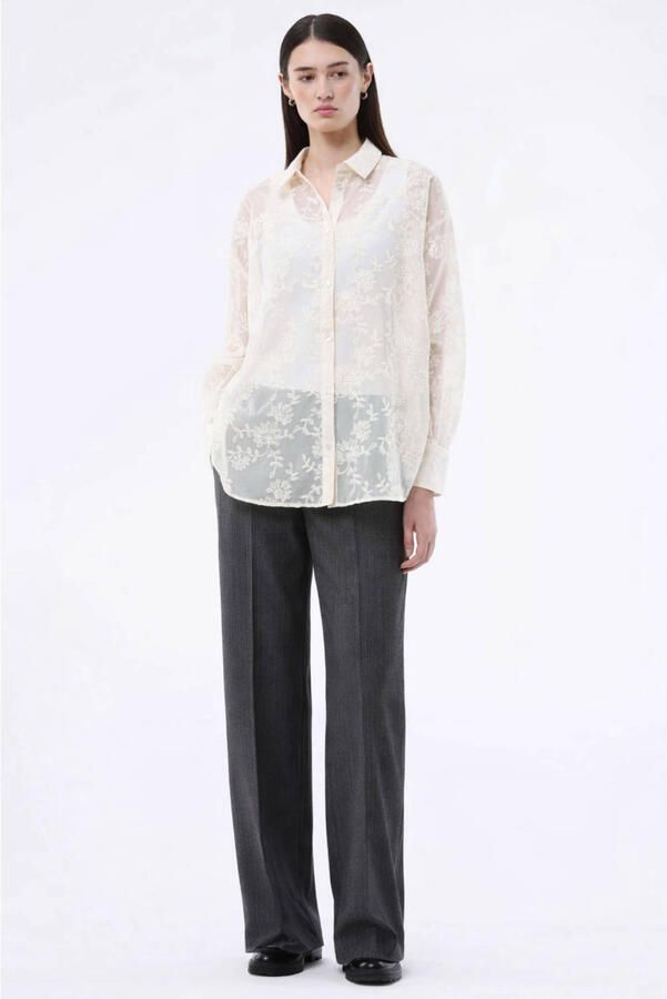 Modström straight leg broek met ceintuur en krijtstreep grijs - Foto 5