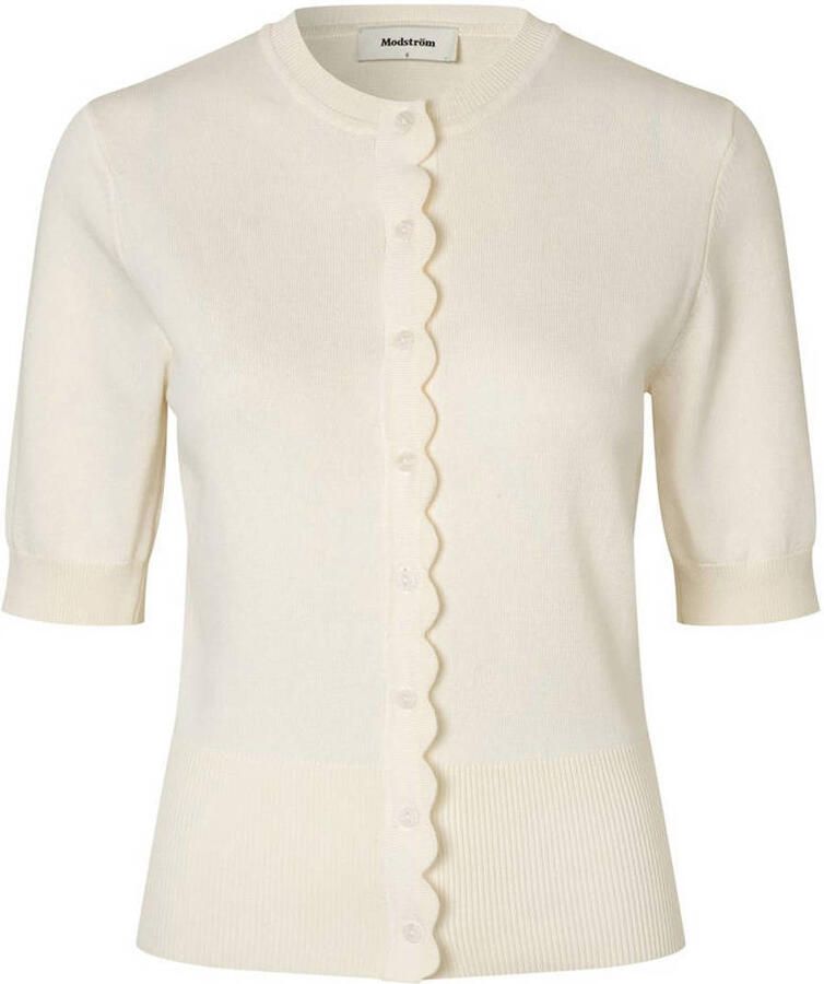Modström viscose gebreide vest met ruches crème