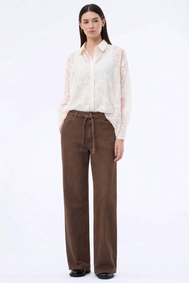 Modström wide leg jeans met ceintuur bruin
