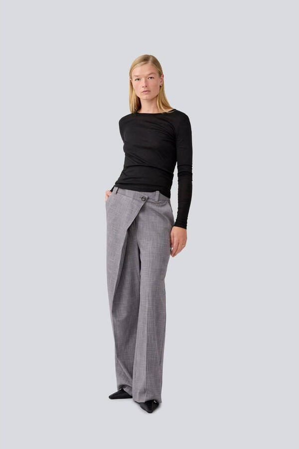 Modström wide leg regular waist broek grijs melange - Foto 2