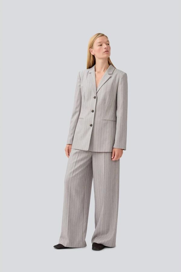 Modström wide leg regular waist broek grijs melange