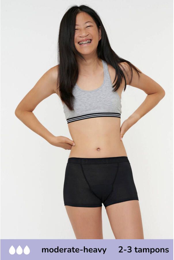 Moodies Undies boyshort menstruatieslip Medium Heavy zwart Meisjes Bamboe 140-146 - Foto 2