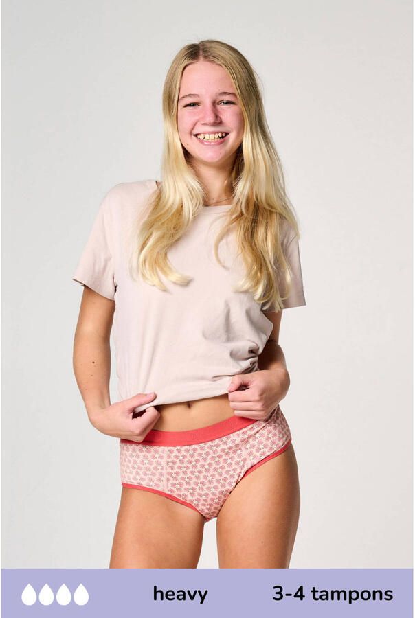 Moodies Undies hipster menstruatieslip Heavy roze Meisjes Bamboe All over print 140-146 - Foto 2