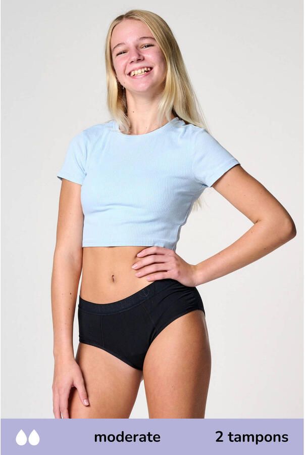 Moodies Undies hipster menstruatieslip Medium zwart Meisjes Bamboe Effen 152-158 - Foto 2