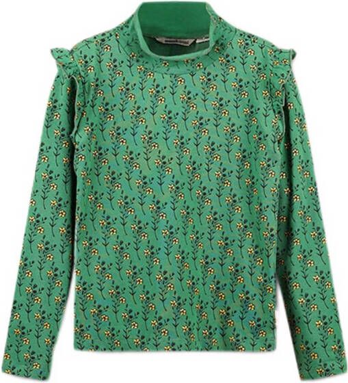 Moodstreet gebloemde top felgroen Meisjes Stretchkatoen (duurzaam) Opstaande kraag 110 116