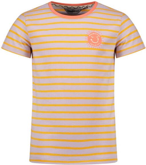 Moodstreet gestreept T-shirt lavendel oranje Paars Meisjes Stretchkatoen (duurzaam) Ronde hals 146 152