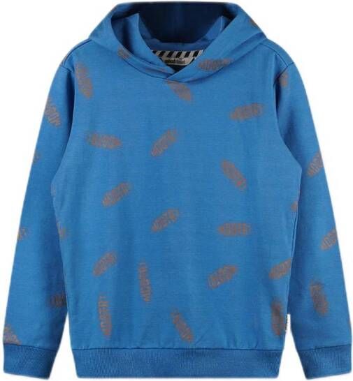 Moodstreet hoodie met all over print felblauw