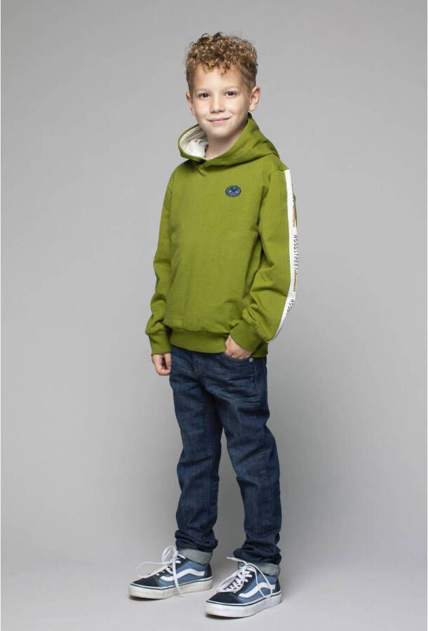 Moodstreet hoodie met printopdruk groen Sweater Jongens Katoen (duurzaam) Capuchon 122 128