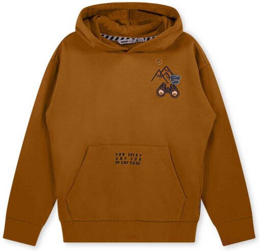 Moodstreet hoodie met printopdruk oranje Sweater Jongens Katoen (duurzaam) Capuchon 122 128