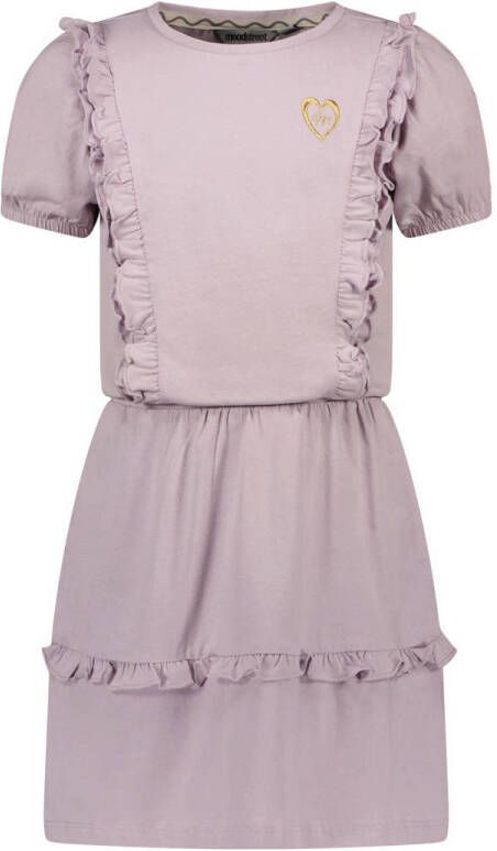 Moodstreet jurk met ruches lila Paars Meisjes Stretchkatoen (duurzaam) Ronde hals 110 116