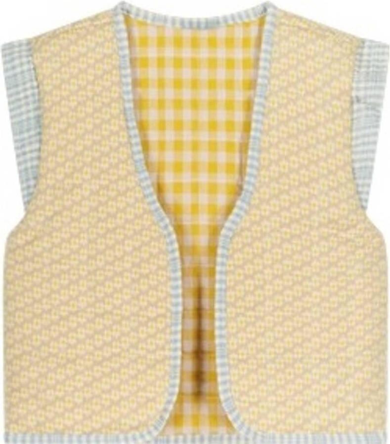 Moodstreet geruit reversible gilet lichtgeel ecru lichtblauw Meisjes Polyester Openvallende hals 146 152 - Foto 3