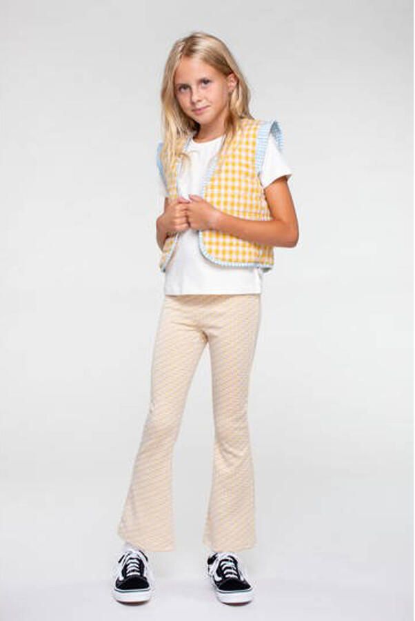 Moodstreet geruit reversible gilet lichtgeel ecru lichtblauw Meisjes Polyester Openvallende hals 146 152 - Foto 2