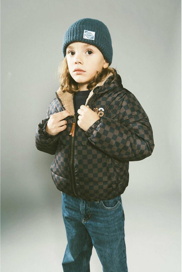Moodstreet geruite teddy winterjas bruin