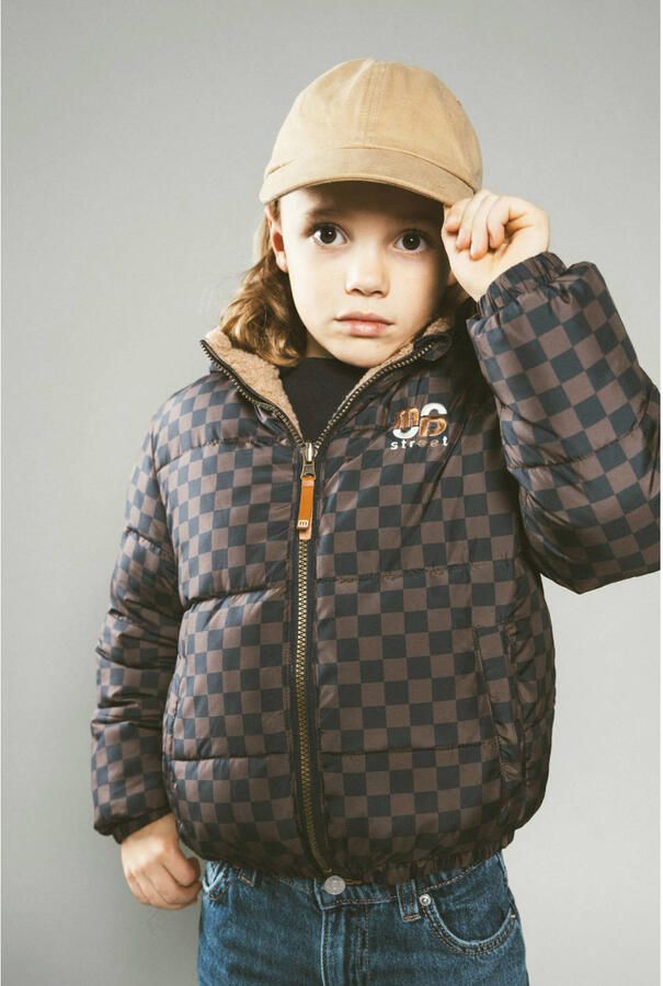 Moodstreet geruite teddy winterjas bruin - Foto 3