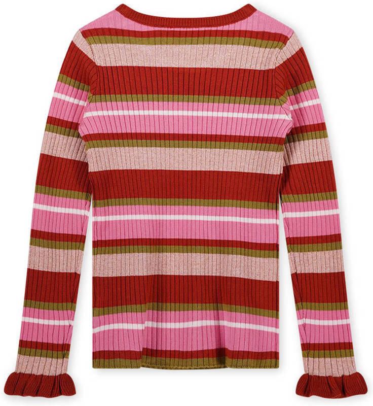 Moodstreet gestreepte longsleeve rood roze beige Meisjes Acryl Ronde hals 110 116